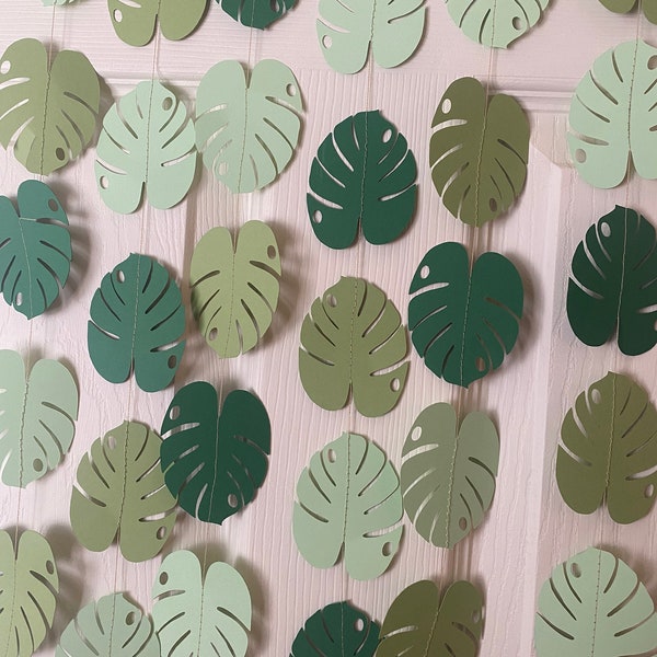 Leaf Garland for Safari Baby Shower or Jungle Birthday Backdrop Wild One Year Baby Boy Party and Nursery Greenery Wall Bunting Green Gold