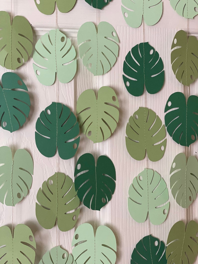 Tropical leaves garland Monstera Leaves Garland Leaf Banner Plant Theme Decorations Tropical Party Decor Safari decoration Jungle Baby Bild 7