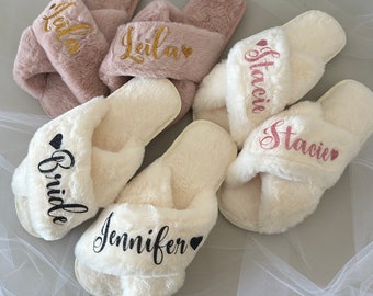 Bachelorette Fluffy Slippers, Bridesmaid Gifts, Personalized Slippers, Bridesmaid Gifts, Wedding Fluffy Slippers, Bridal gift, Birthday Gift