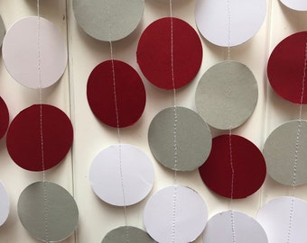 Red Gray White Garland Red Birthday Party Decoration Dad's Birthday Party Red Gray Circle Paper Garland Baby Shower Decor, 10 ft. long