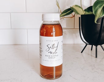 Salted Maple Simple Syrup, Maple Syrup, Coffee Syrup, Vegan Sweetener, Organic Pure Cane Sugar, Hickory Smoked Sea Salt, Gift Ideas