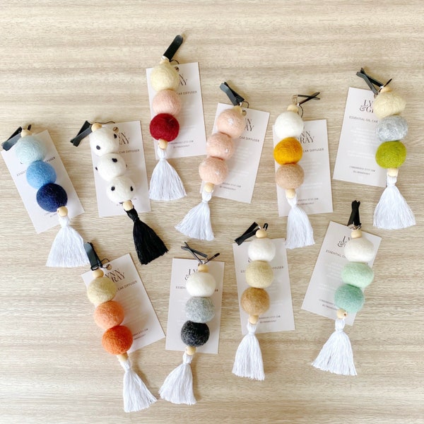 Essential Oil Car Diffuser Car Freshener Car Charm Boho Decor Wool Felt Ball Car Vent Clip Handmade Gifts For Her Gifts For Him Party Favor