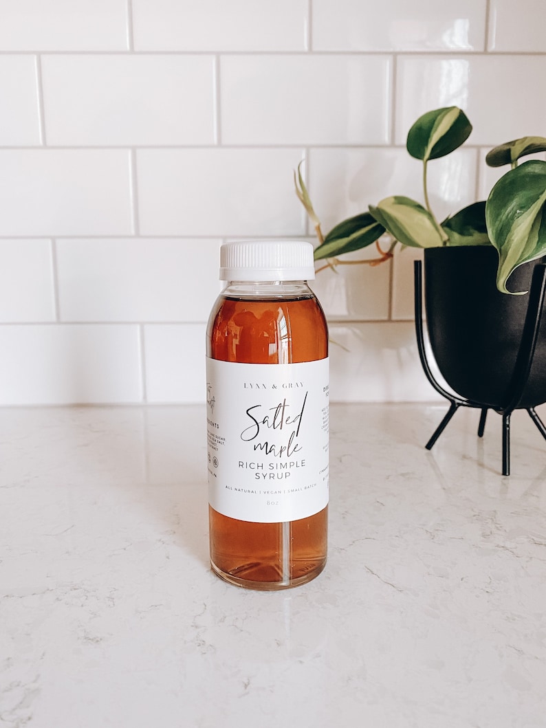 Salted Maple Simple Syrup, Maple Syrup, Coffee Syrup, Vegan Sweetener, Organic Pure Cane Sugar, Hickory Smoked Sea Salt, Gift Ideas image 1