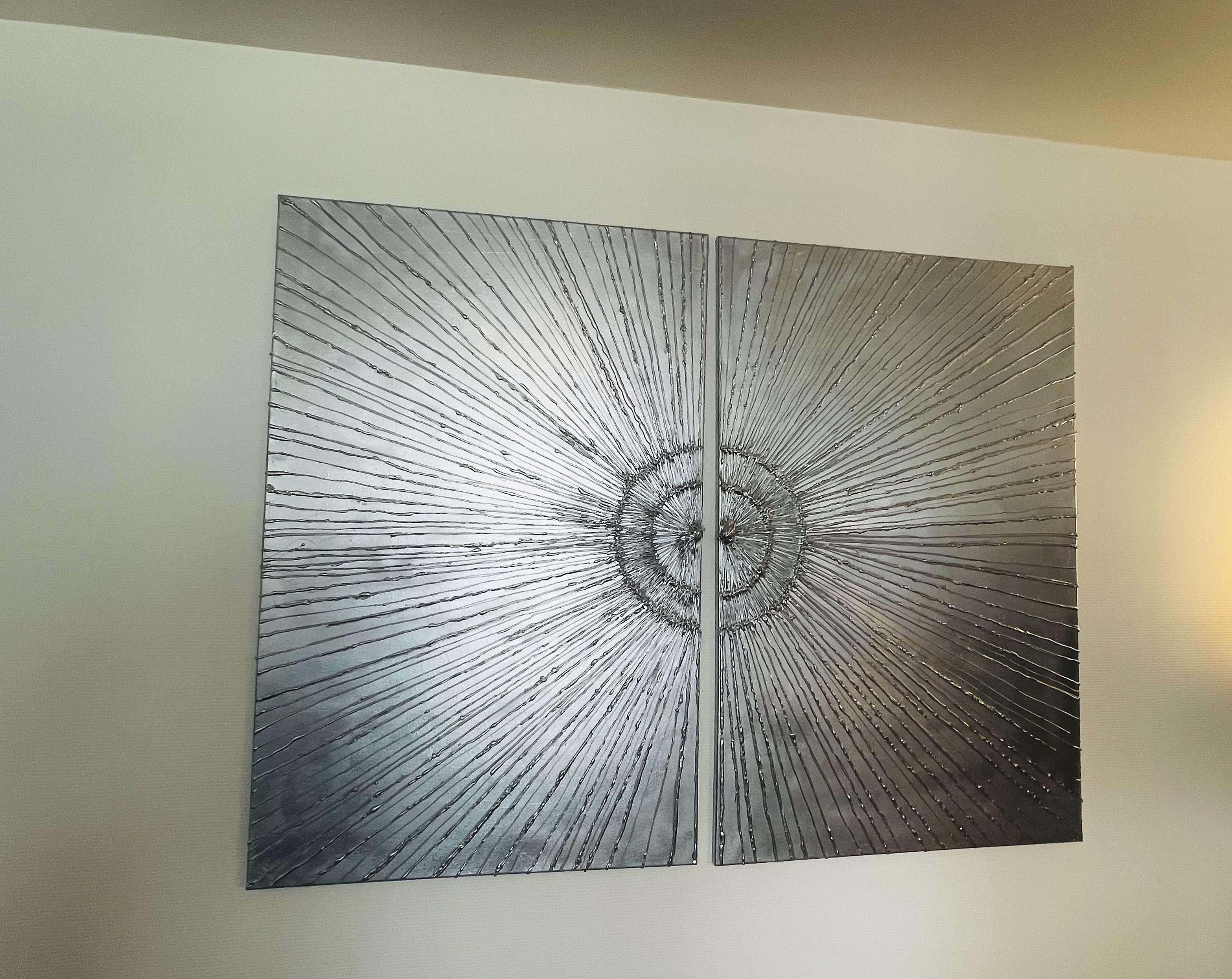 Tableau Double sur Toile en Relief Argenté