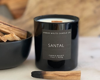 Vela de soja Santal: inspirada en Le Labo 33, mecha de madera, vainilla y sándalo