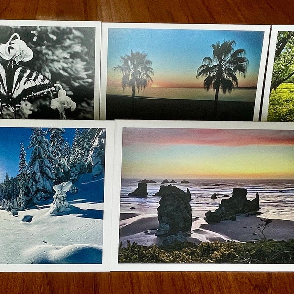 5" x 7" Beautiful Set of 8 Photo Greeting Cards Printed on 100% Recycled Paper, Nature, Beach, Flowers, Outdoors, Mountains, Animals