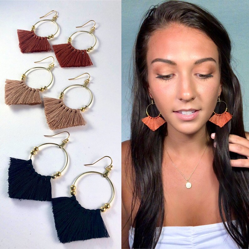Tassel Earrings Fringe Earrings Boho Earrings Gold Hoops Etsy