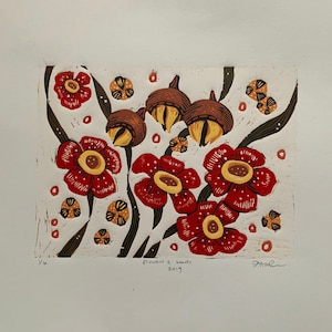 Reduction woodcut, Flowers and Seeds, 8x10
