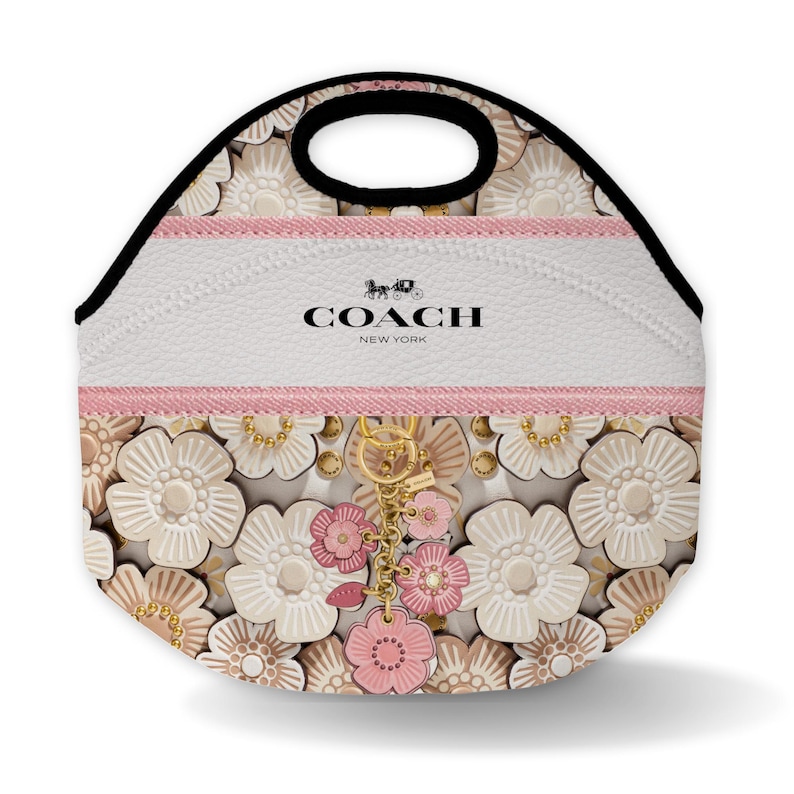 Designer Inspired Lunch Tote: Black Trim, School or Work Bag Pink/Beige