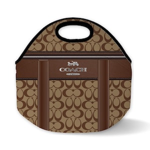 Designer Inspired Lunch Tote: Black Trim, School or Work Bag BROWN/BLACK