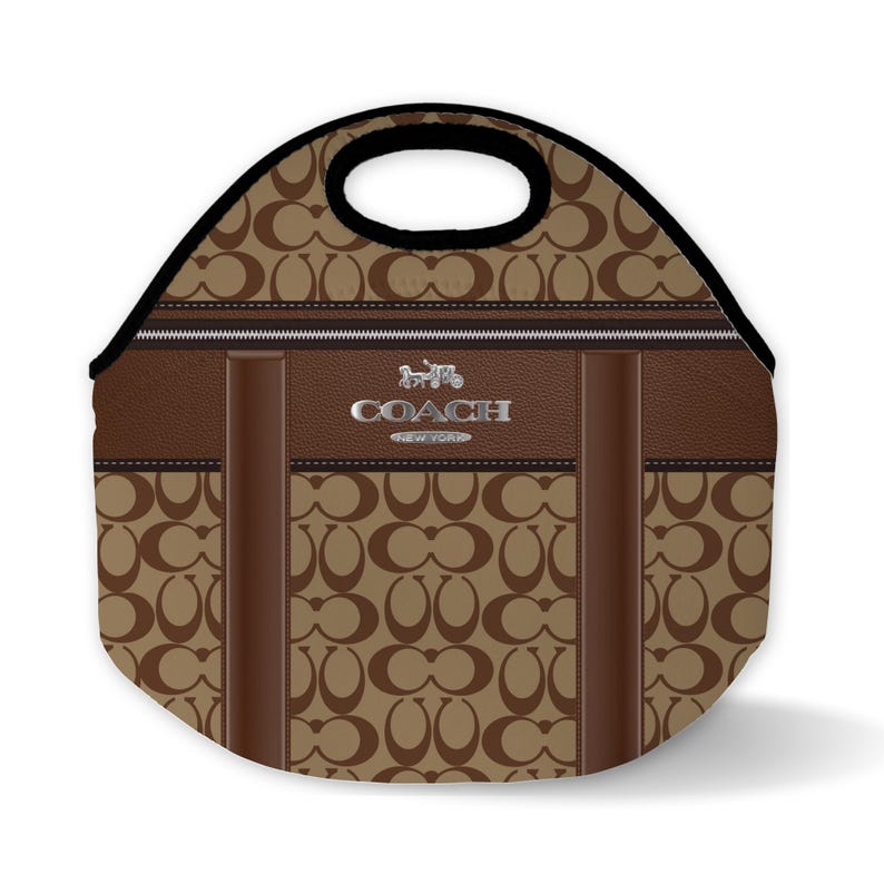 Designer Inspired Lunch Tote: Black Trim, School or Work Bag BROWN/BLACK