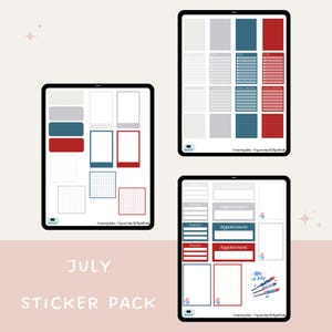 July Planner Stickers: Patriotic Summer Theme (Digital Download)