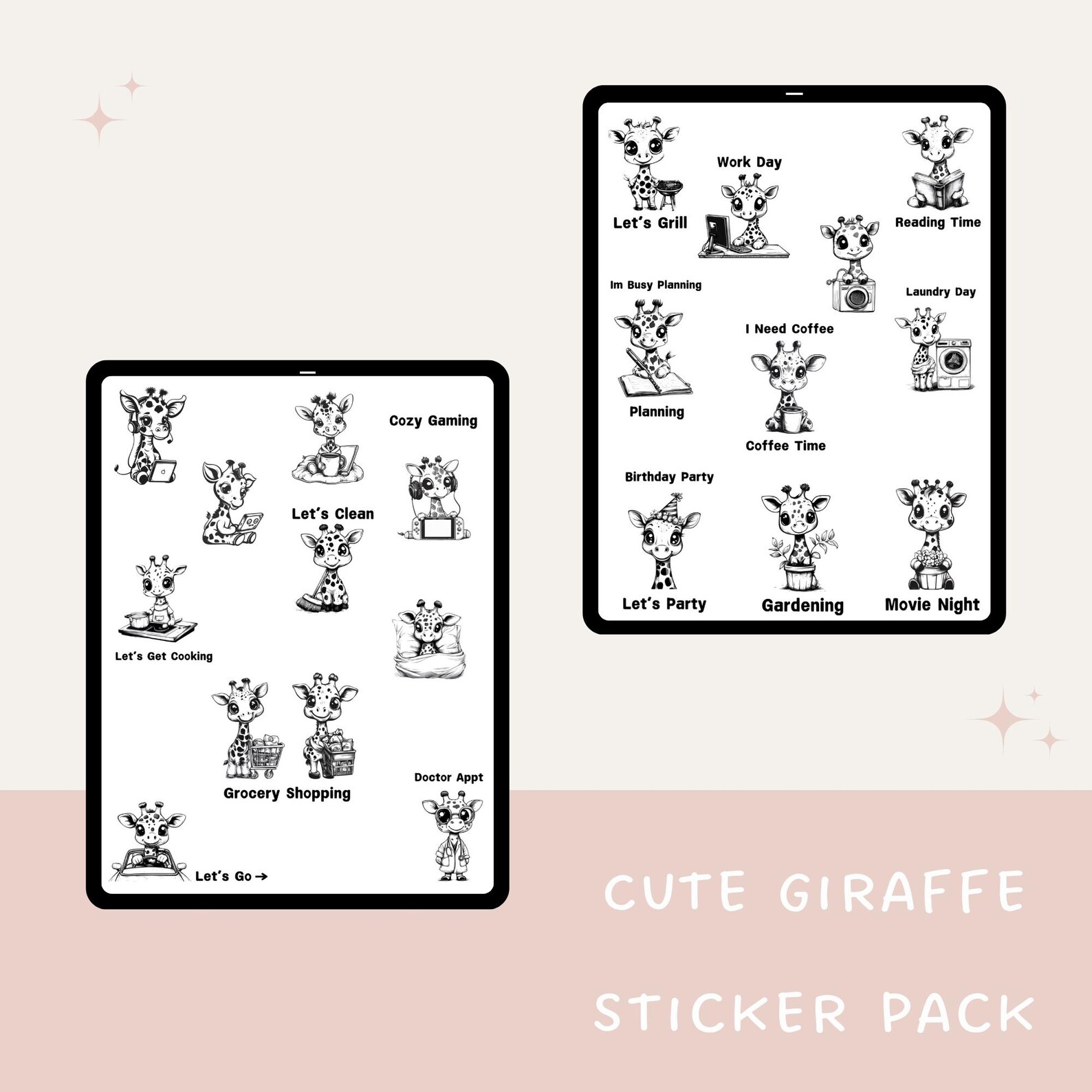 Adorable Giraffe Digital Stickers | Cute Animal Stickers for Digital ...