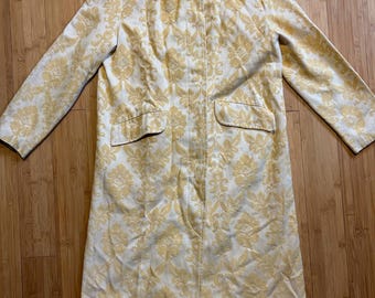 Vintage Peter Conte Pattern Yellow Overcoat Womens M Satin Lined