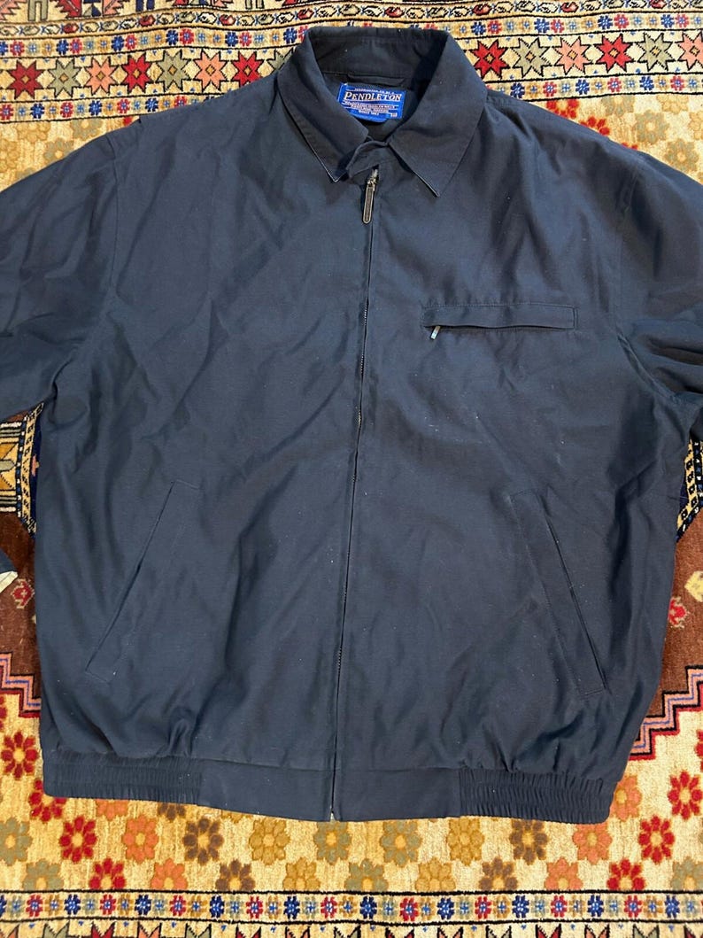 Vintage Pendleton Bomber Jacket Black Full Zip Coat Men M Plaid Lined image 2