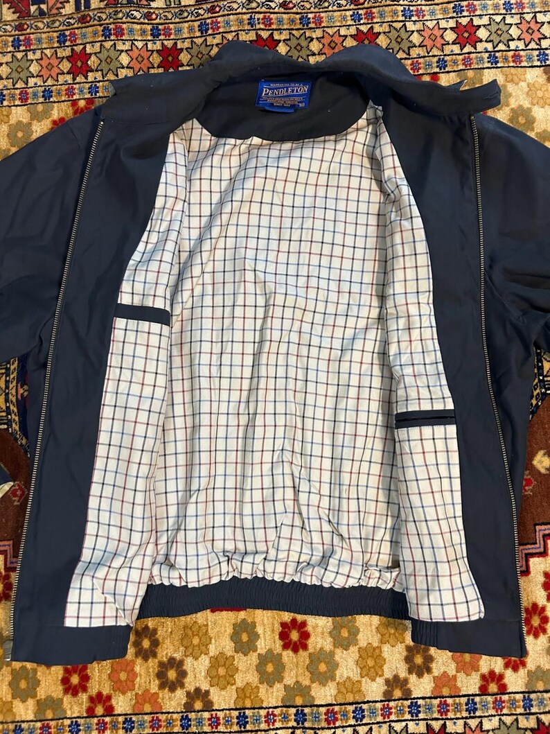 Vintage Pendleton Bomber Jacket Black Full Zip Coat Men M Plaid Lined image 4