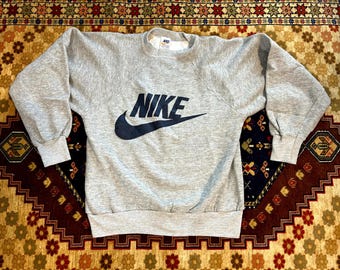 VTG Nike Big Swoosh Gray/blue Crewneck Sweatshirt Womens Small White Tag