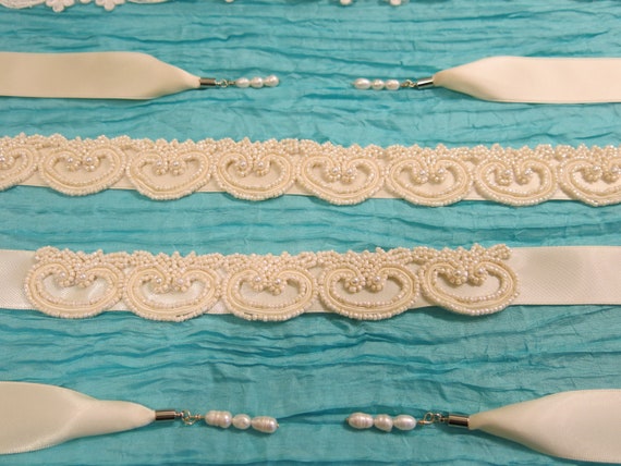 Ivory Beaded and Scalloped Bridal Sash / Bridal Belt - Etsy display picture 3