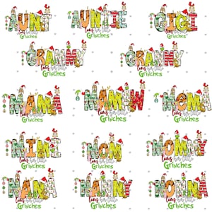 Imágenes prediseñadas de nombres de Grinch para Navidad 2025 Descargar meme, Mimi, mamá, mami, nana, niñera, nonna, tía, tía, GiGi, Grammy, abuela, mamá, mamaw