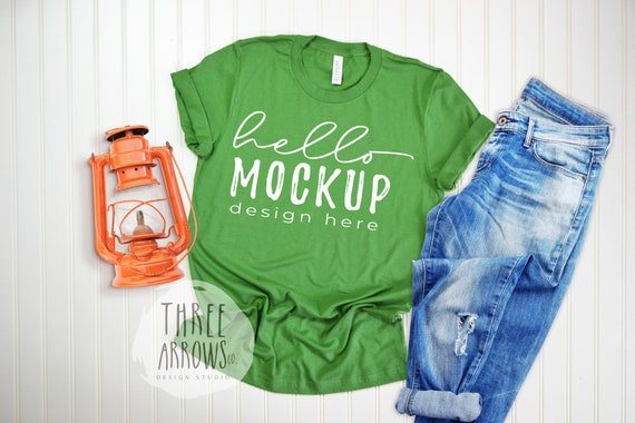 Bella Canvas 3001 Leaf Mockup Leaf Green Tshirt Flat Lay Etsy