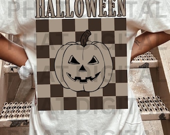 Halloween Checkered Pumpkin PNG, Spooky Fall Design (Digital Download)