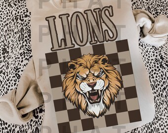Aesthetic Lion School Mascot PNG Checkered School Pride Png School Spirit Png Custom Schoo Mascot Png Dtf Popular Trendy Now png