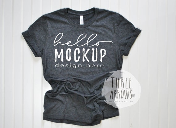 Gray t-shirt mockup Bella Canvas 3001 Dark Heather Grey Mockup Flat Lay mockup Grey unisex adult shirt Bella Mockup