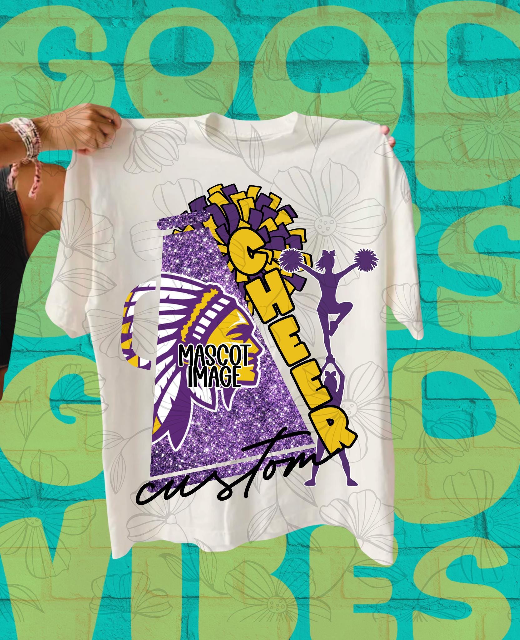 CUSTOM Cheer Glitter Vintage Distressed School Mascot Png Big Pride Png School Pride School Spirit Png Popular Trendy Png Dtf Sublimation