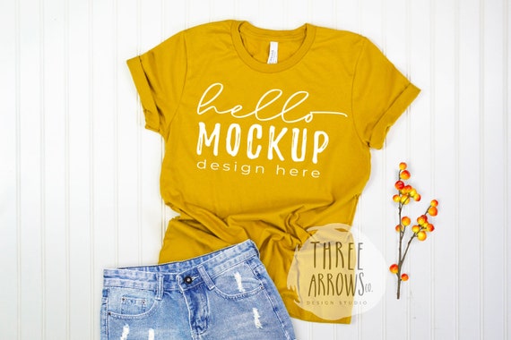 Bella Canvas 3001 Mustard Mockup Mustard Tshirt Flat Lay Etsy