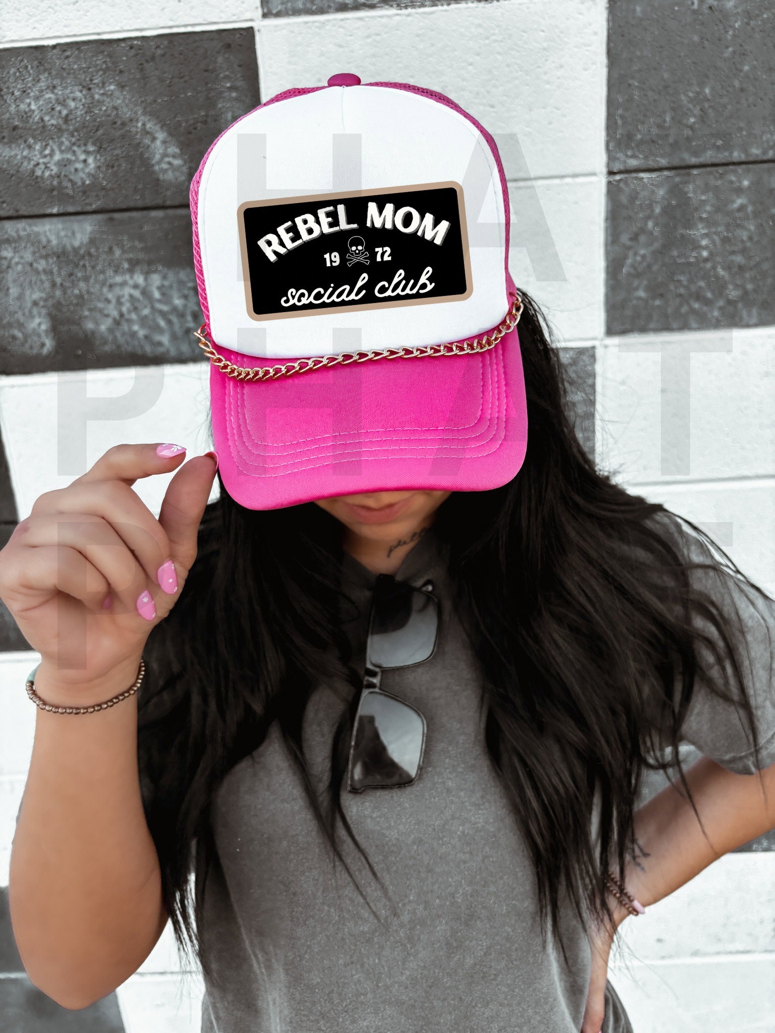Rebel Mom Social Club PNG Trucker Hat Faux Patch Rock Grunge  display picture 1