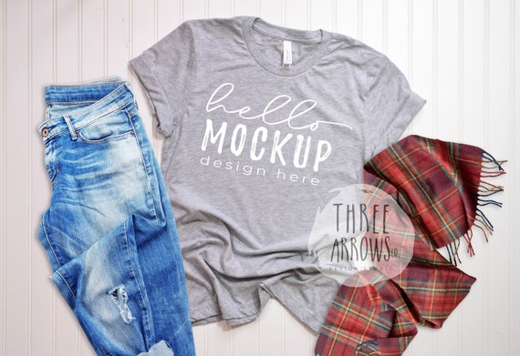 Bella Canvas 3001 Fall Mockup Athletic Heather Tshirt Flat Etsy