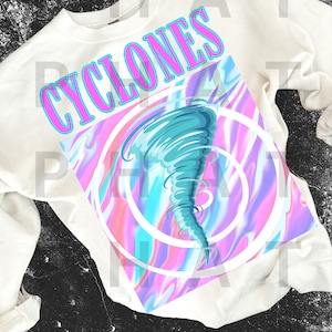 Retro Neon Bright School Mascot Cyclones Png Bright Preppy Aesthetic Mascot Png Popular Trending School pride png School spirit png sub dtf