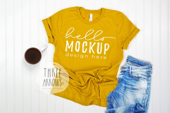 Bella Canvas 3001 Mustard Mockup Mustard Tshirt Flat Lay Etsy