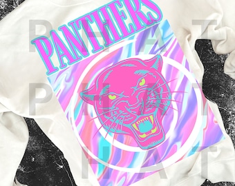 Retro Neon Bright School Mascot Panther Png Bright Preppy Aesthetic Mascot Png Popular Trending School pride png School spirit png sub dtf