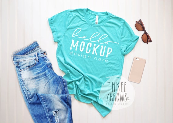 Bella Canvas 3001 Heather Sea Green Mockup Sea Green Tshirt Etsy