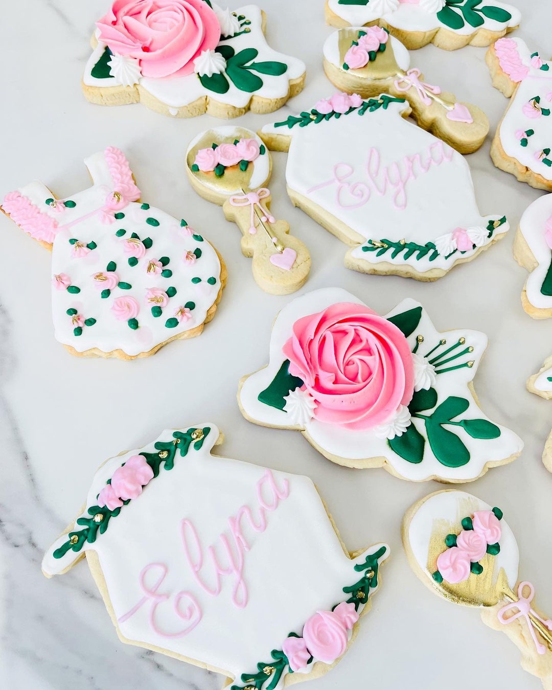Greenery and Florals Baby Girl Shower Cookies/ Baby Shower Sugar
