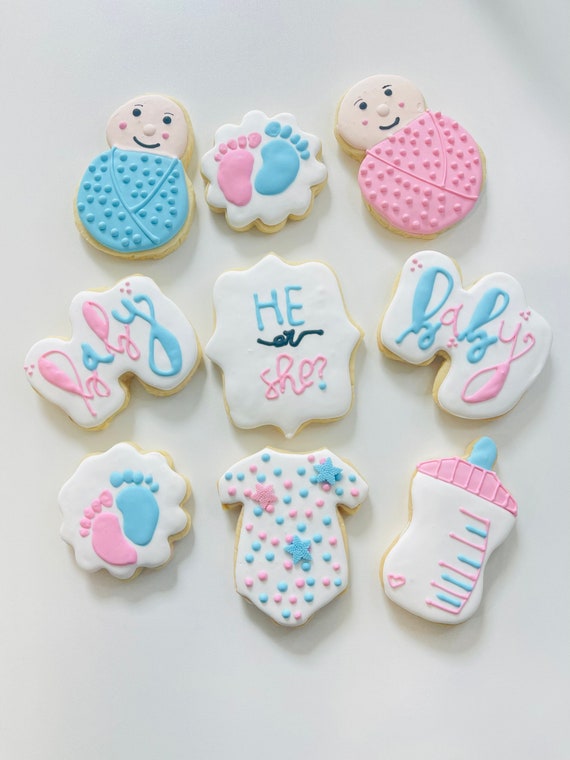 Gender Reveal Cookies He Or She Gender Reveal Party Etsy