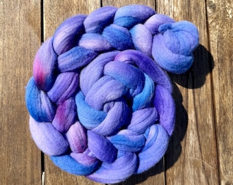 Cosmos Rambouillet Fiber Braid, Spinning Fiber, 4 oz Hand-Dyed Wool, Hand Spinning, Dyed Combed Top, Dyed Roving