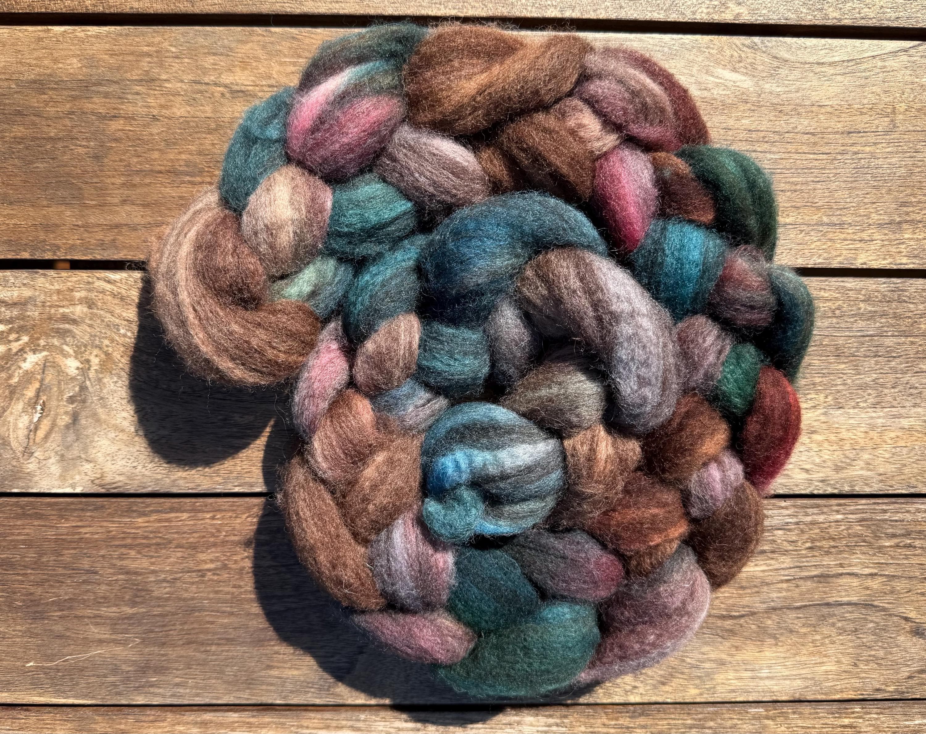 Thorns and Roses Hand-Dyed BFL Fiber Braid: 4 oz Spinning Wool