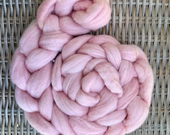 Blush Polwarth Fiber Braid, Spinning Fiber, 4 oz Hand-Dyed Wool, Hand Spinning, Dyed Combed Top, Dyed Roving
