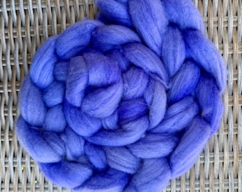 Butterfly Pea Flower Polwarth Fiber Braid, Spinning Fiber, 4 oz Hand-Dyed Wool, Hand Spinning, Dyed Combed Top, Dyed Roving