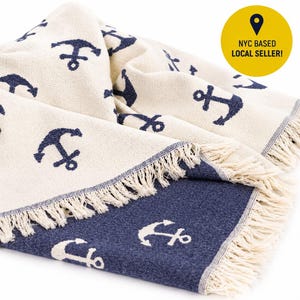 Anchor Turkish Beach Towel: Organic Cotton Peshtemal, Sand Free