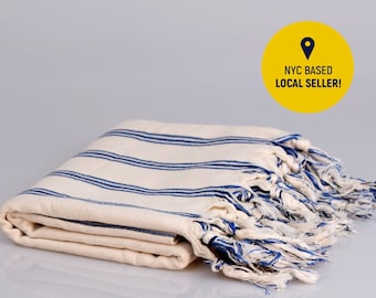 Handwoven Turkish Cotton Blanket: Striped Beach Throw