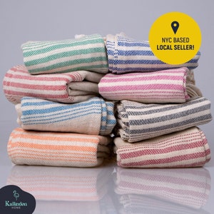 Set of 4 Striped Linen Hand Towels: Absorbent Kitchen Decor