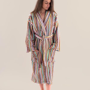 Rainbow Turkish Cotton Bathrobe: Plush Handwoven Spa Robe