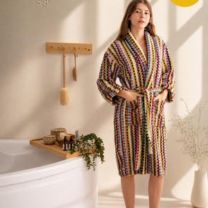 Rainbow Turkish Cotton Bathrobe Plush Handwoven Spa Robe