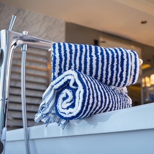 Striped Hand Towel Bath Towel Kitchen Towel Turkish Hand Towel Bathroom Decor Guest Towel Decorative Hand Towel Vintage Hand Towel Dark Blue