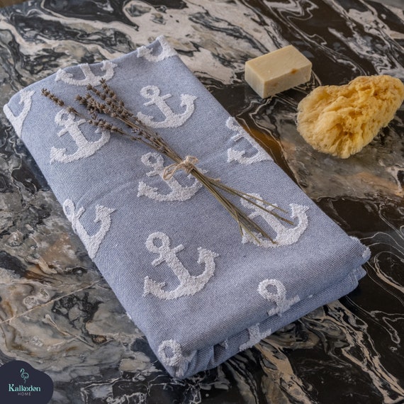 Anchor Design Bathroom Towel Set 100% Cotton Soft Absorbent Hand Towels  Fluffy Bath Towels Oversized Double Sided 