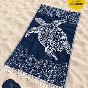 Double Sided Sand Free Jacquard Woven Caretta Design Turkish Towel | Oversized Turkish Beach Towel