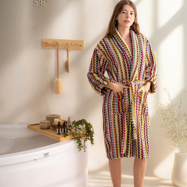 Rainbow Turkish Cotton Bathrobe: Plush Handwoven Spa Robe